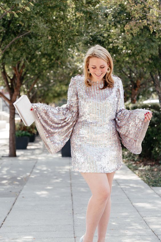 Sequined mini dress holiday party outfit