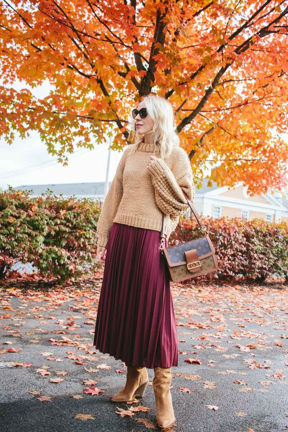 Peach and burgundy outfit