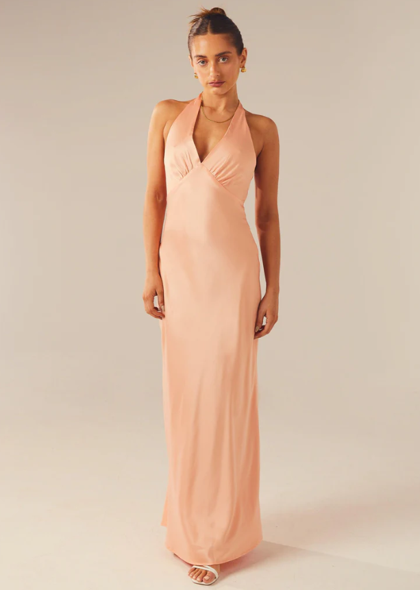 Peppermayo Exclusive - Heavy Hearted Satin Maxi Dress - Peach