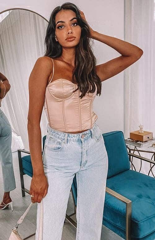 Corset top and jeans