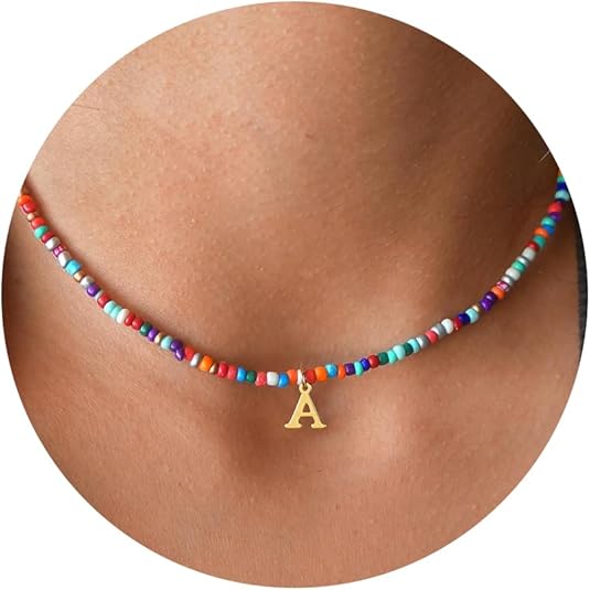 Yoosteel Colorful Beaded Initial Necklace