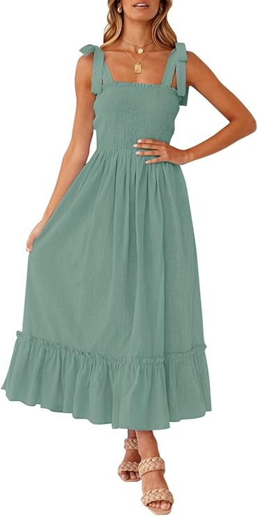 ZESICA Spaghetti Strap Square Neck Maxi Dress