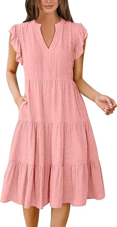 ANRABESS Women’s Ruffle Sleeve V-Neck Midi Dresses