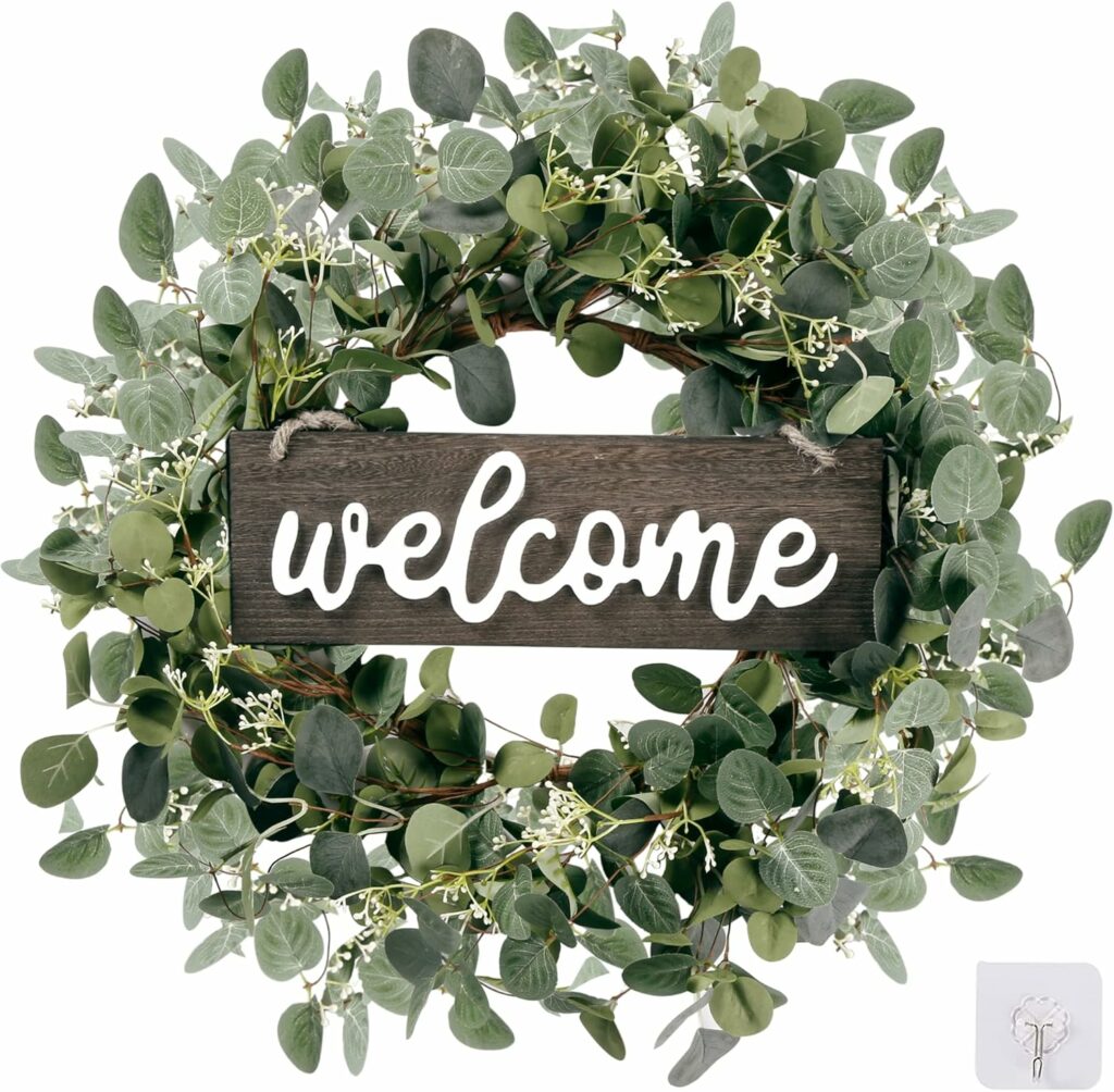 Green Eucalyptus Leaf Wreath with Welcome Sign