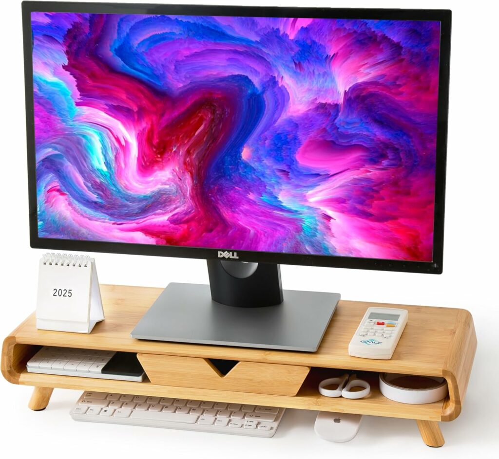 Homerays Bamboo Monitor Stand Riser
