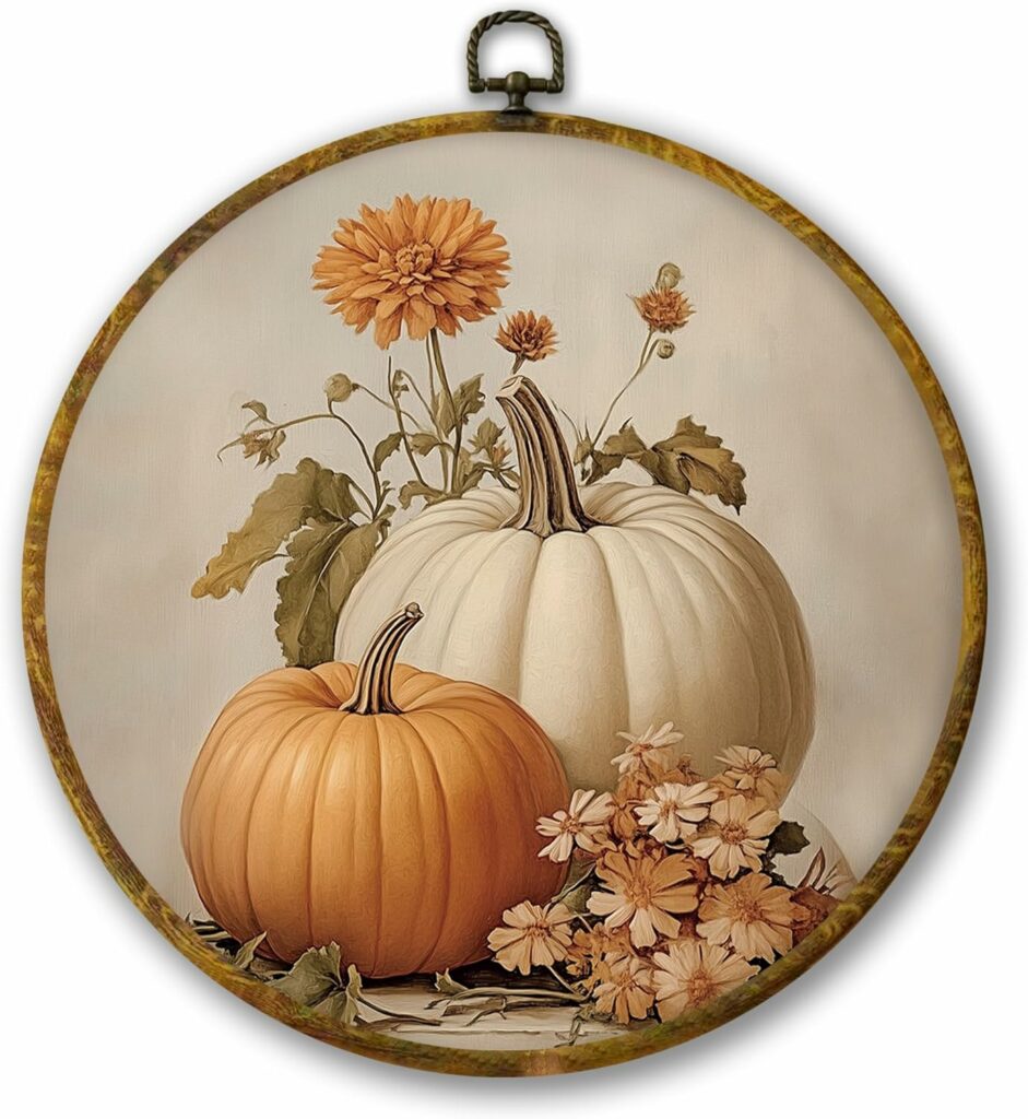 Vintage Fall Pumpkin Floral Wall Art