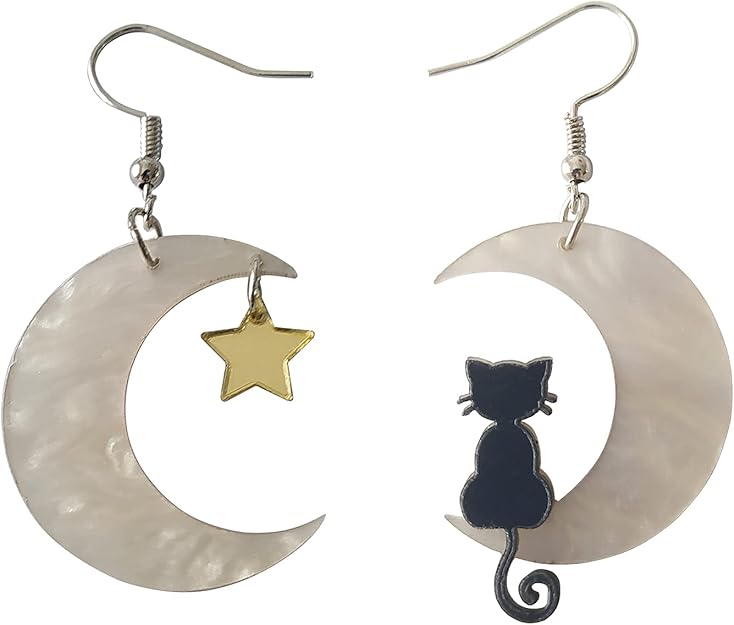 Moon Star Cat Halloween Earrings