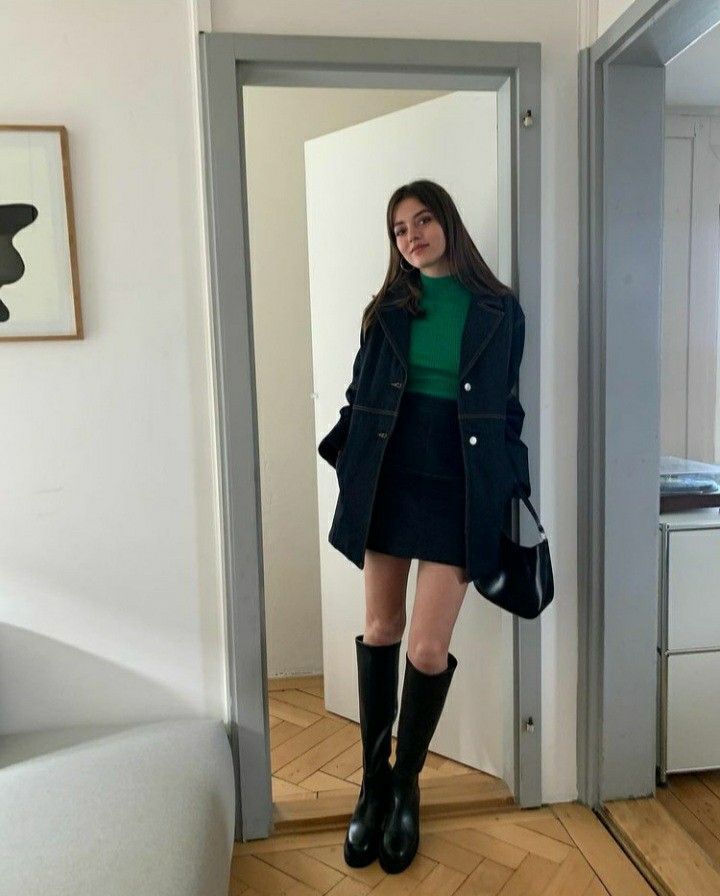Skirt, Turtleneck, and Long Coat