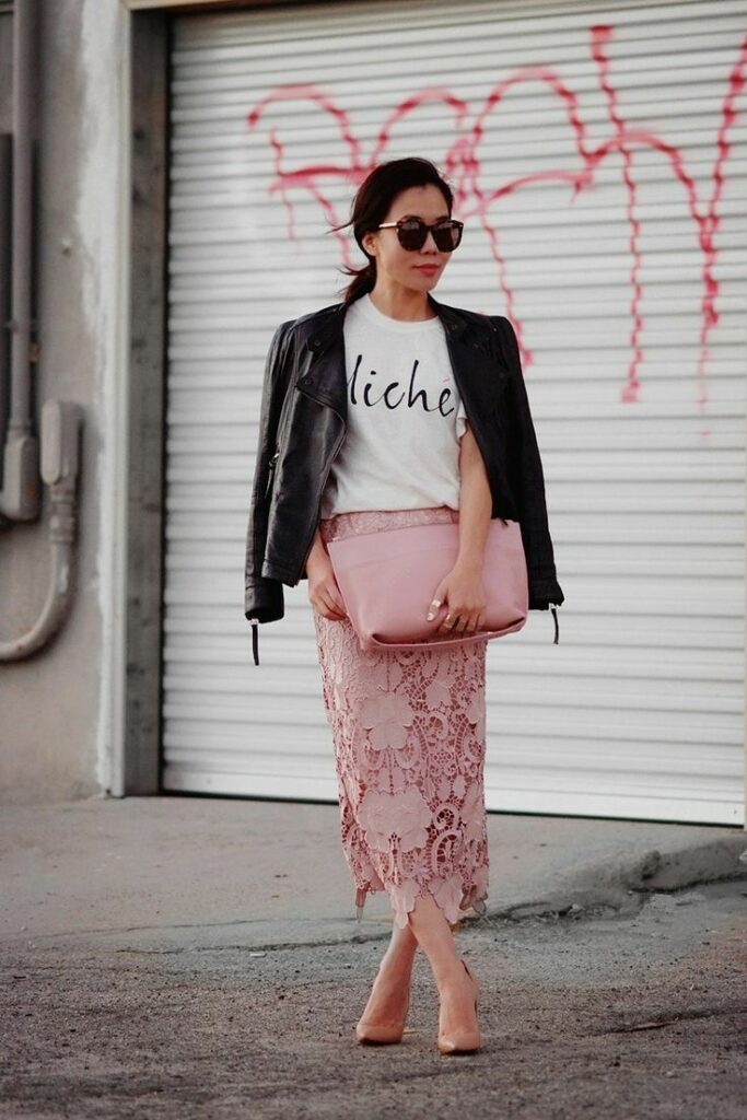 Lacy Skirt and Leather Jacket