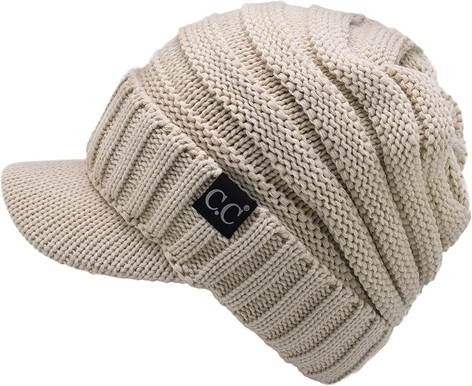 C.C Ribbed Slouchy Knit Hat with Visor Brim