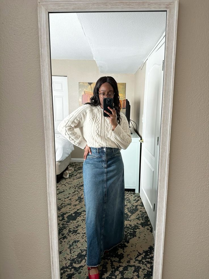 Denim Skirt and Sweater