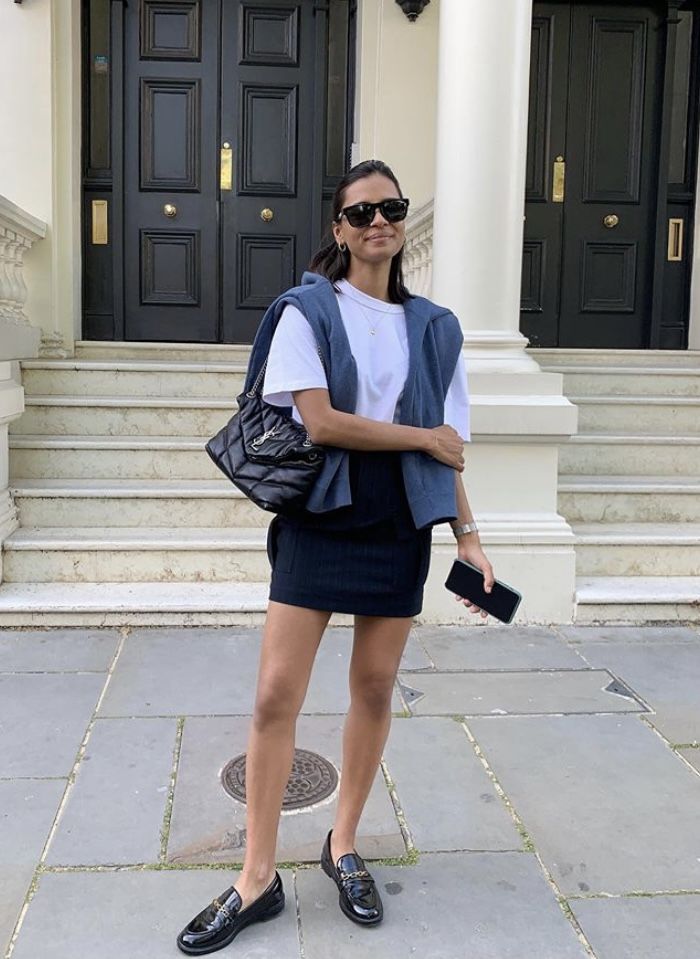 Skirt, T-shirt, and Cardigan