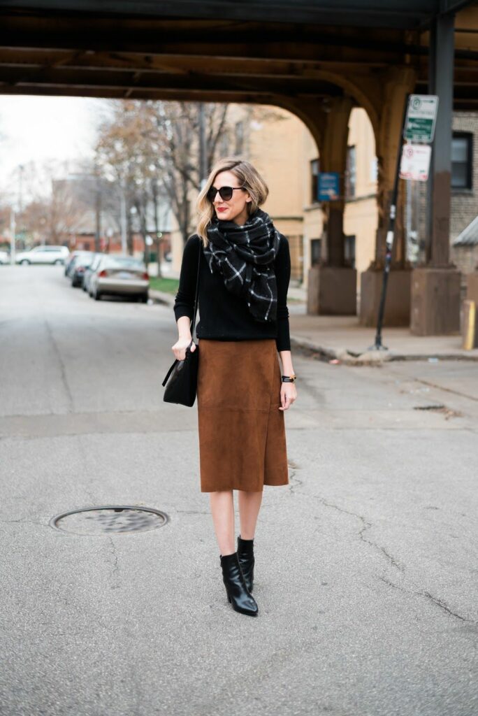 Suede Skirt and Sweater