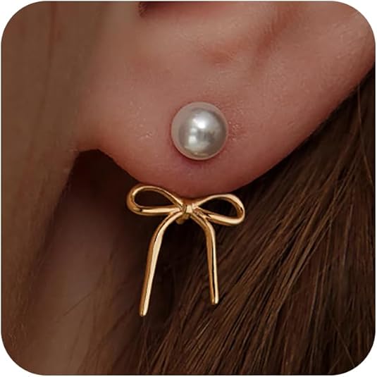 Risamil 14K Gold Plated Dainty Bow Earrings