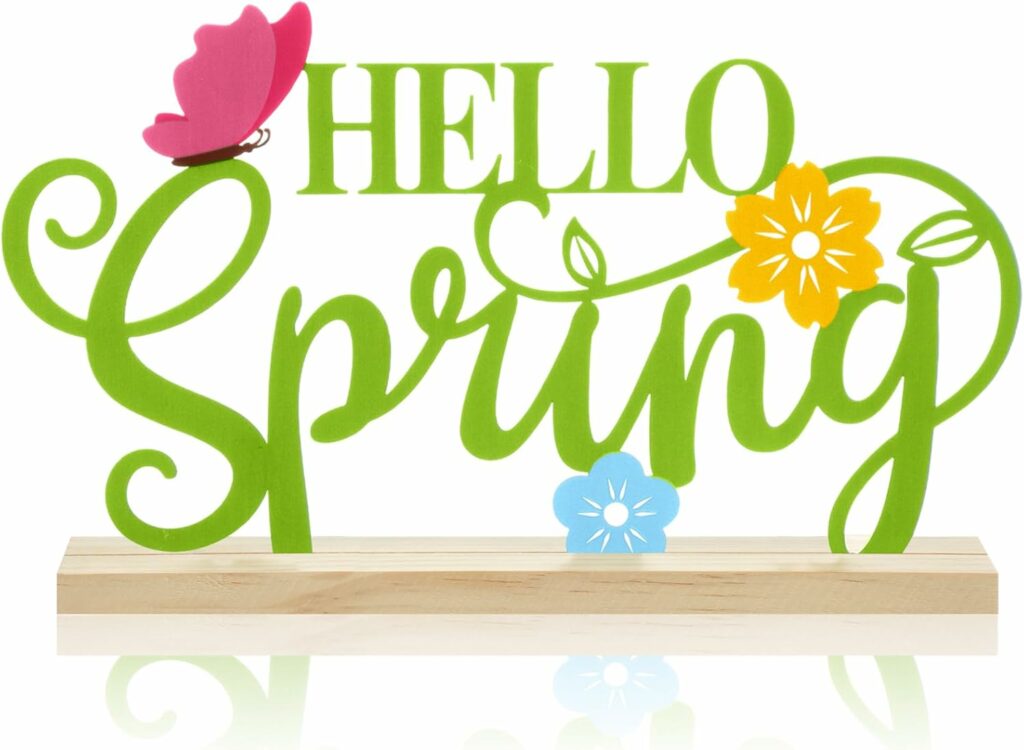 Roowest Metal Hello Spring Table Sign