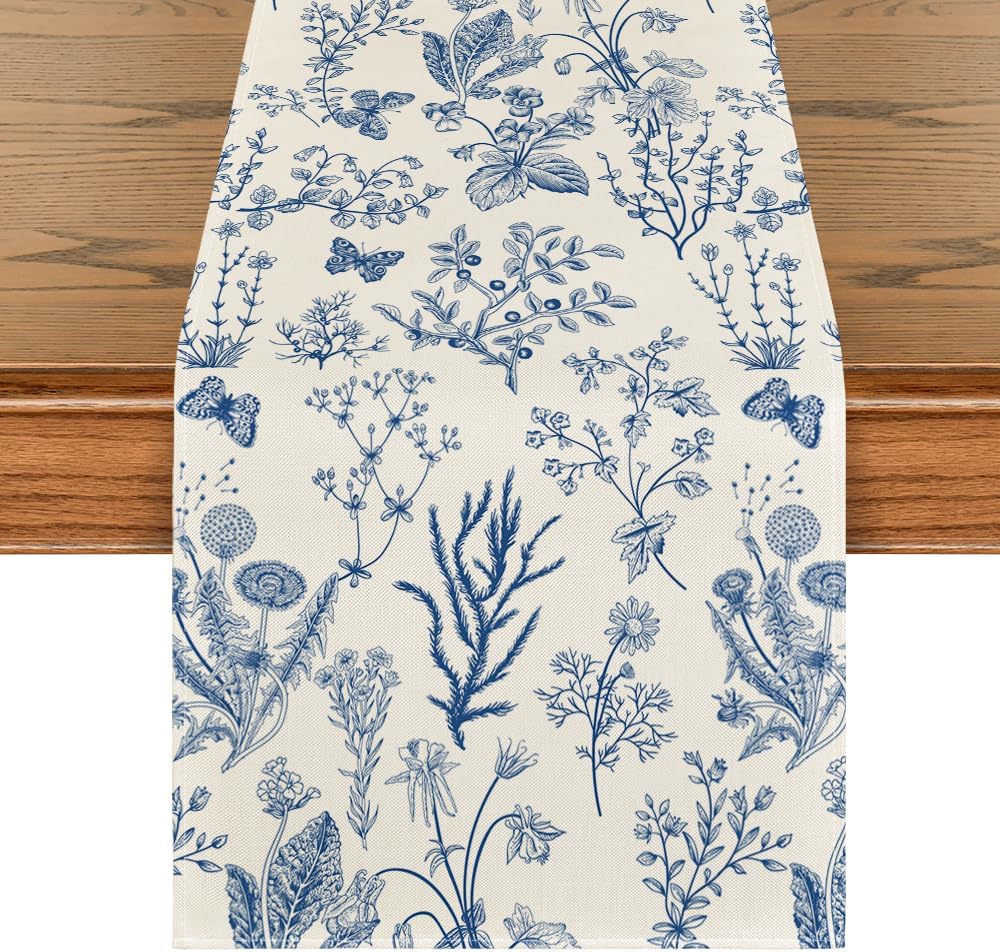 Artoid Mode Blue Wild Flowers Spring Table Runner