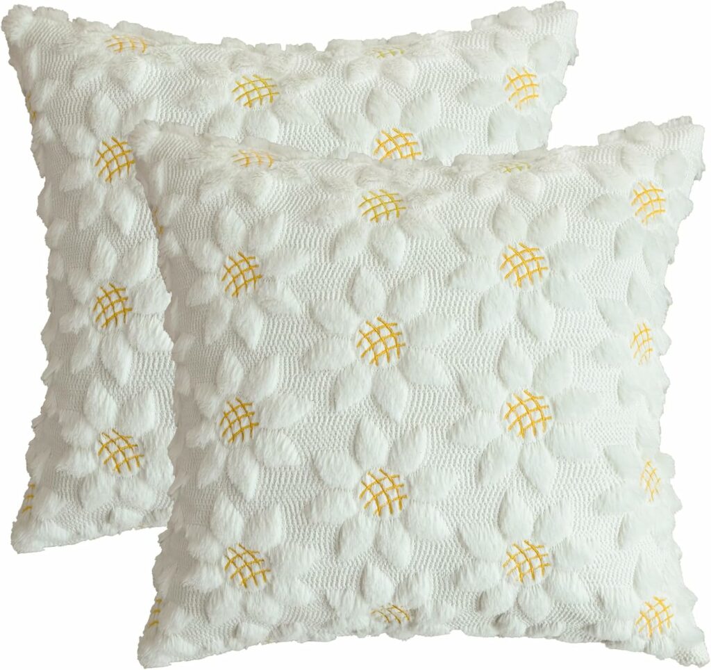 White Sunflower Throw Pillow Covers
