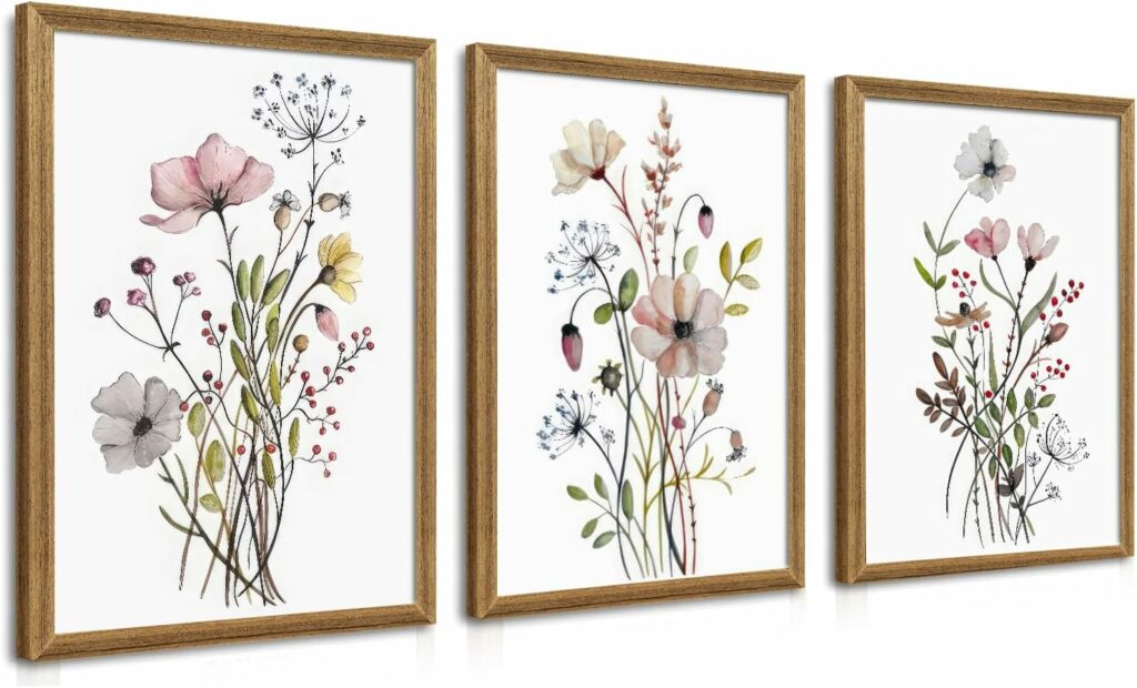 Framed Botanical Canvas Wall Art Set of 3