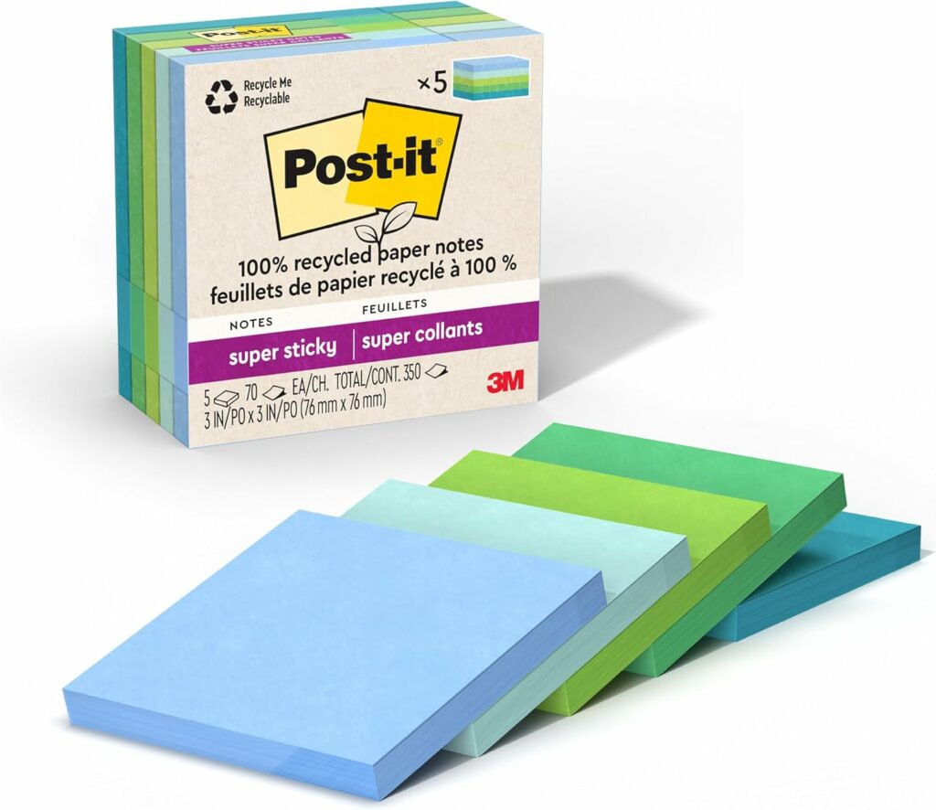 100% Recycled Paper Super Sticky Notes