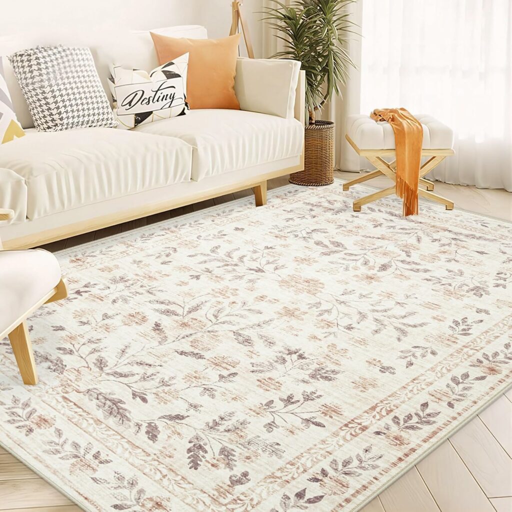 Washable Floral Boho Area Rug