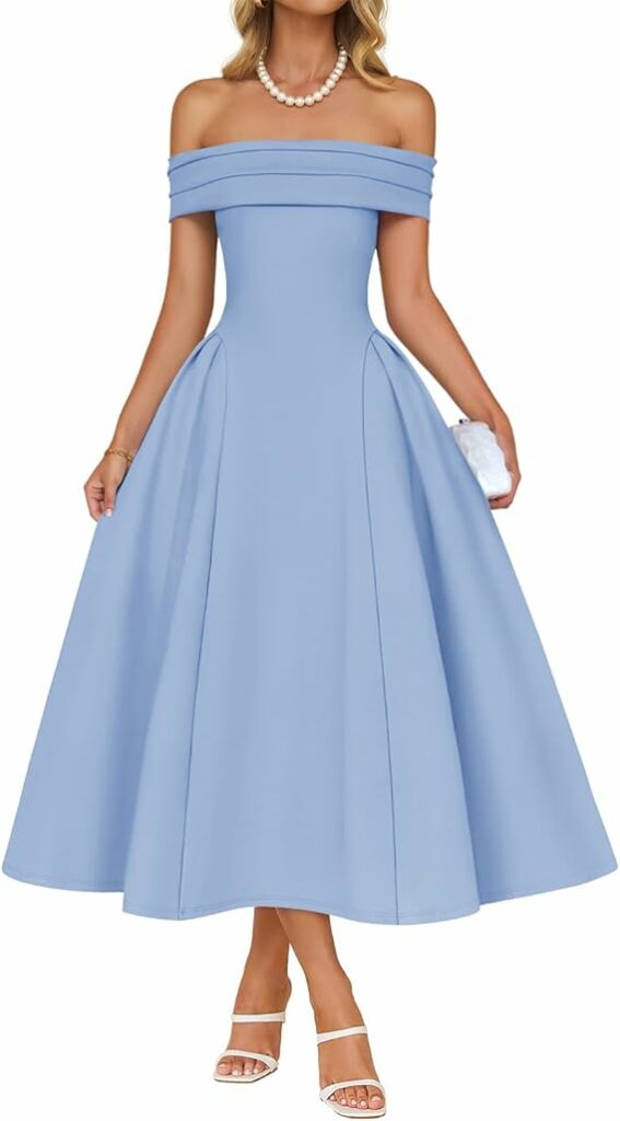 ZESICA Women's Elegant Off Shoulder Midi Dress