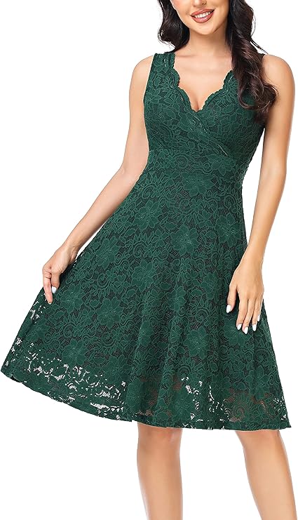 MISS MOLY Women's Floral Lace Overlay Fit and Flare Dress