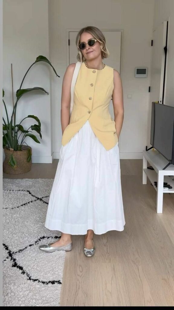 White Skirt+Vest+Slingbacks