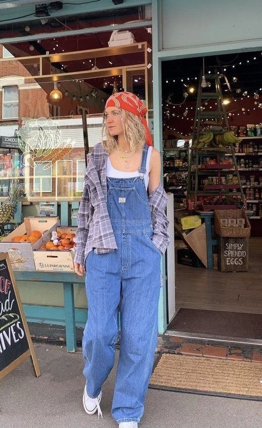 Jeans+Button-up+Bandana