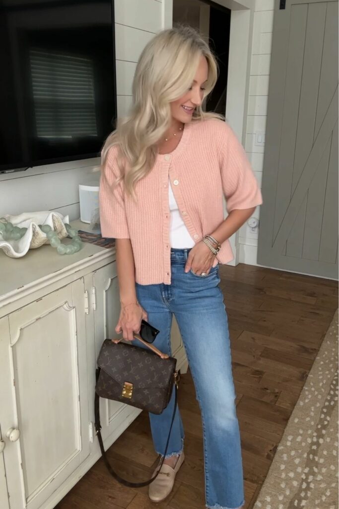 Short-Sleeve Cardigan and Jeans