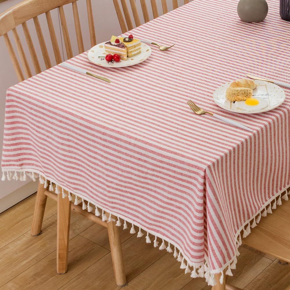 Red and White Striped Boho Tablecloth