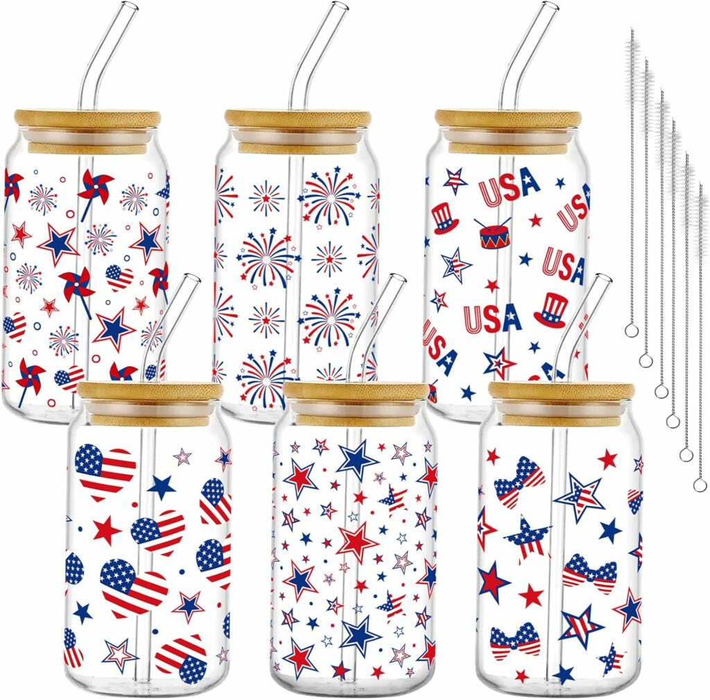 6 Pcs 4th of July Patriotic Glass Cups