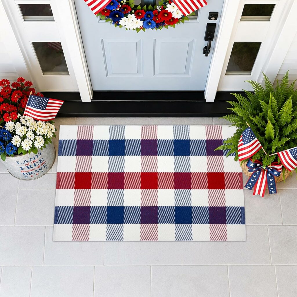 Red, White, and Blue Plaid Rug