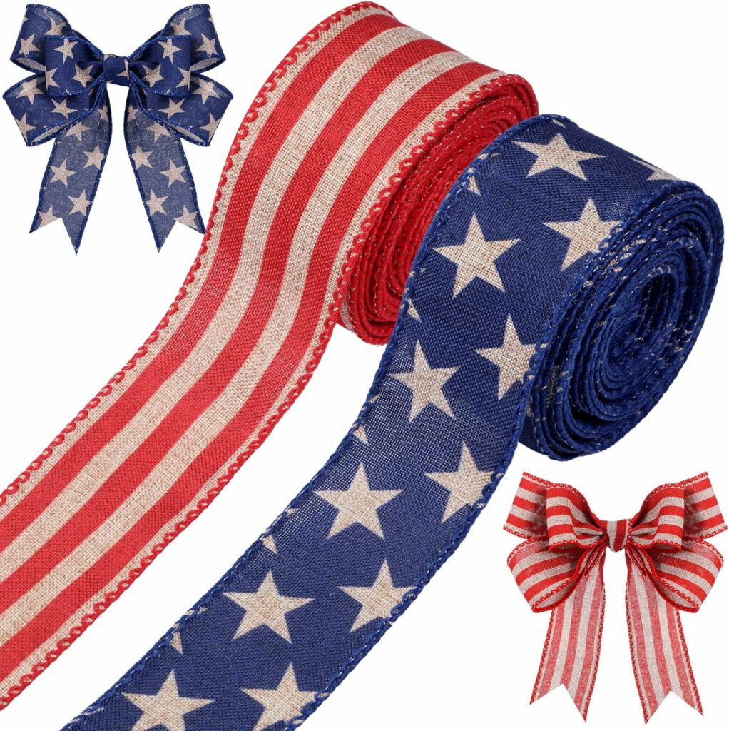 Patriotic Star and Striped Wired Ribbon