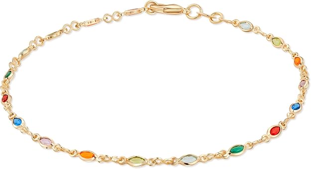 Barzel 18K Gold Plated Gold and Multi-Color Crystal Baguette Anklet