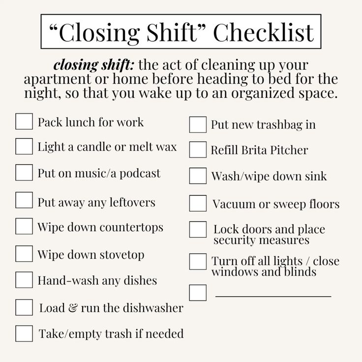Closing shift checklist