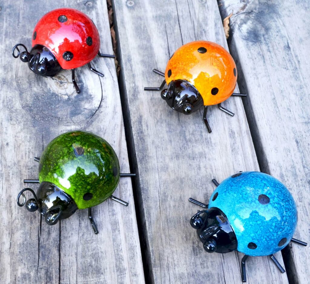 Set of 4 Cute Ladybugs Outdoor Wall Sculptures