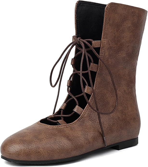 Women Lace Up Faux Leather Gothic Shoes