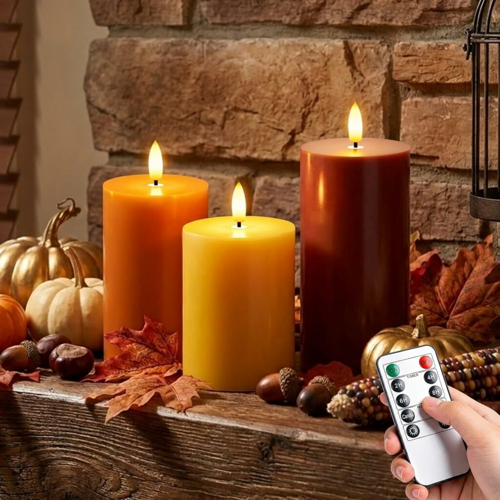 Flameless Pillar Candles, Set of 3