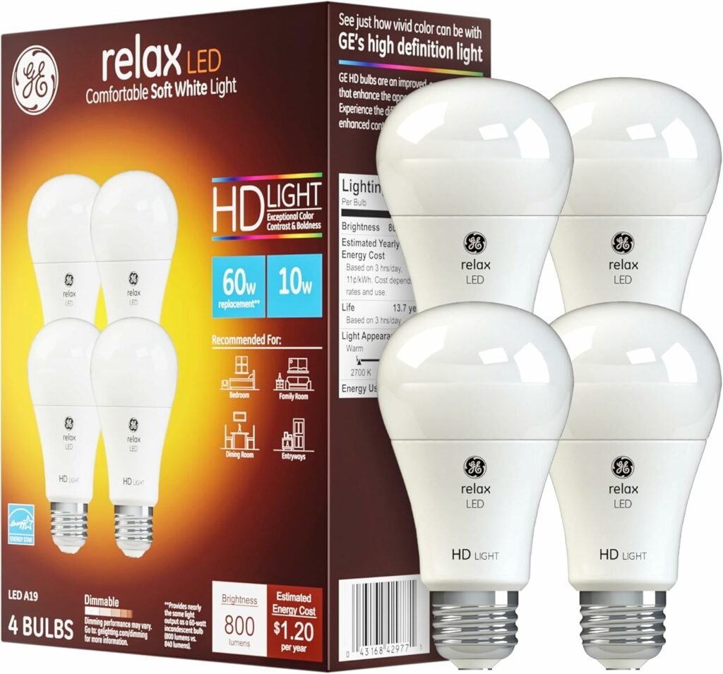 GE Relax LED Light Bulbs, 60 Watt, Soft White