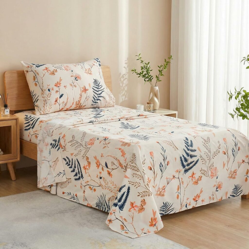 JSD Boho Fall Floral Printed Twin Sheet Set