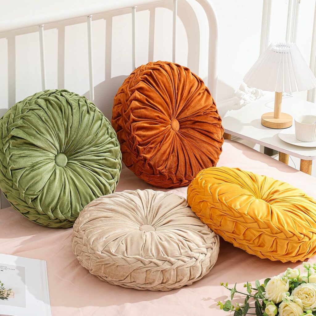 Drydiet 4 Pcs Round Velvet Pillows
