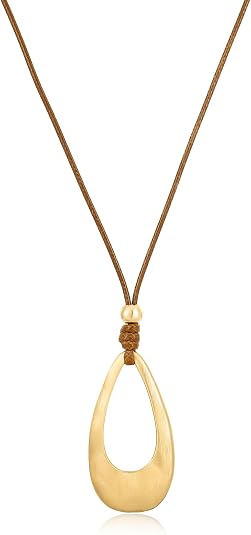 Brushed Gold Plated Teardrop Pendant Necklace