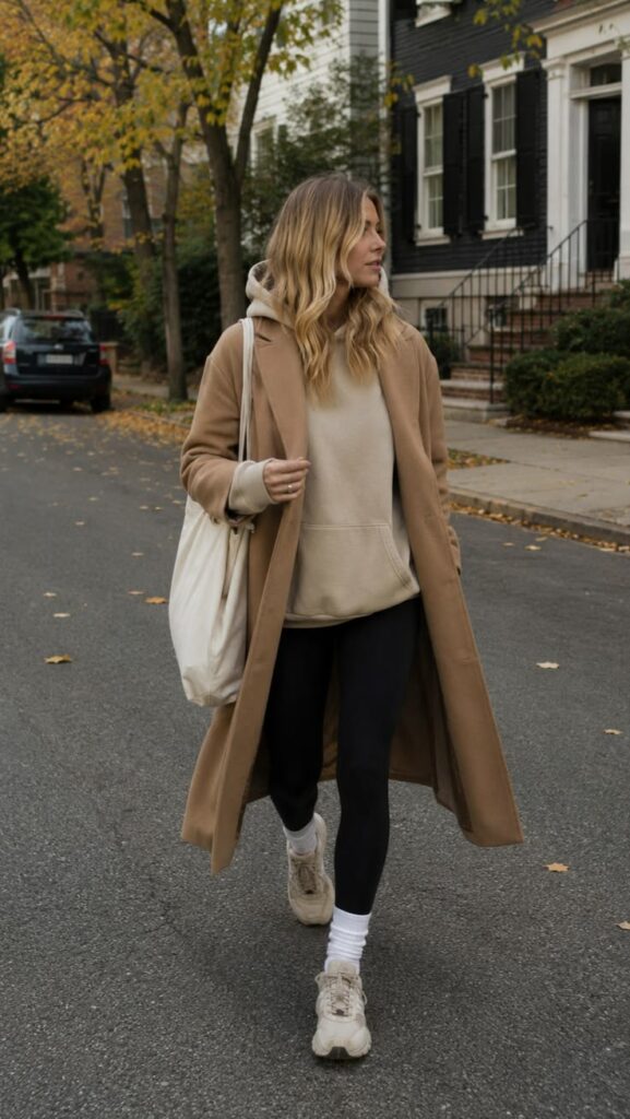 Trench Coat + Leggings + Sweatshirt